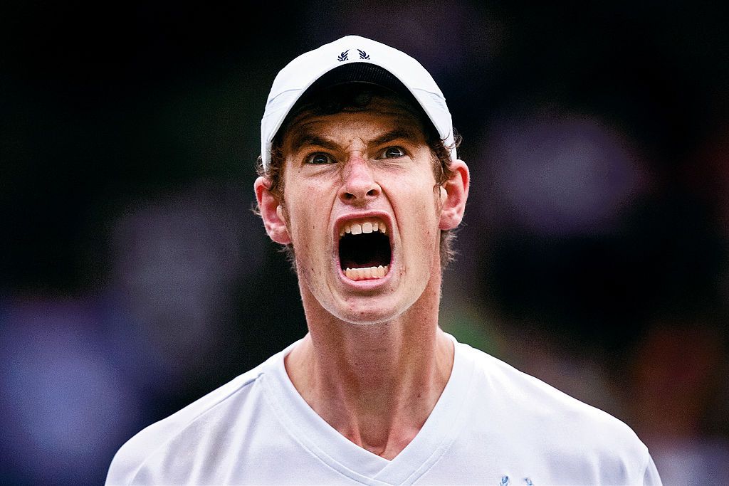 andy murray of great britain shouts out during his debut match on centre court against david nalbandian of argentina on june 25th 2005 in wimbledon, london photo by tom jenkinsgetty images an image from the book in the moment published june 2012