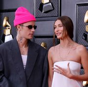 las vegas, nevada   april 03 l r justin bieber and hailey bieber attend the 64th annual grammy awards at mgm grand garden arena on april 03, 2022 in las vegas, nevada photo by frazer harrisongetty images for the recording academy