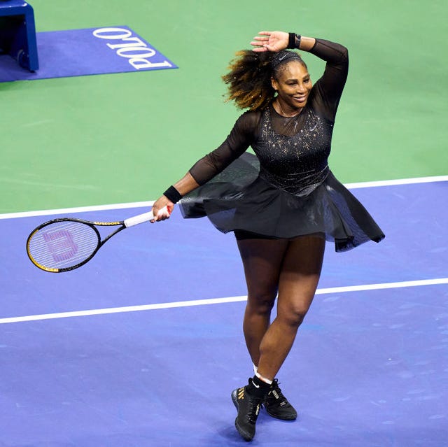 new york, new york   august 29 serena williams of the united states celebrates victory during the womens singles first round match against danka kovinic of montenegro on day one of the 2022 us open at usta billie jean king national tennis center on august 29, 2022 in new york city photo by diego soutoquality sport imagesgetty images