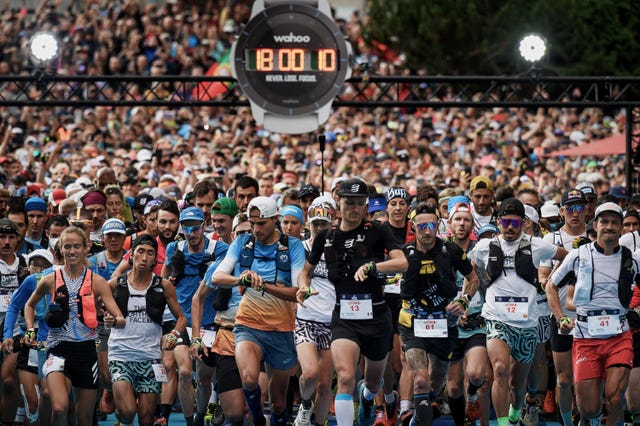 trailers take the start of the 19th edition of the ultra trail du mont blanc utmb a 171km trail race crossing france, italy and switzerland in chamonix, south eastern france on august 27, 2022 photo by jeff pachoud  afp photo by jeff pachoudafp via getty images