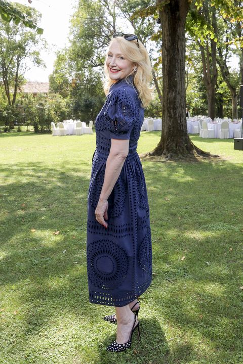 venice, italy   september 06 patricia clarkson attends a luncheon hosted by amfar at the san clemente hotel on september 06, 2022 in venice, italy photo by victor boykoamfargetty images for amfar