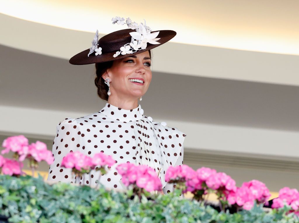 ascot, united kingdom   june 17 embargoed for publication in uk newspapers until 24 hours after create date and time catherine, duchess of cambridge watches the racing from the royal box as she attends day 4 of royal ascot at ascot racecourse on june 17, 2022 in ascot, england photo by max mumbyindigogetty images