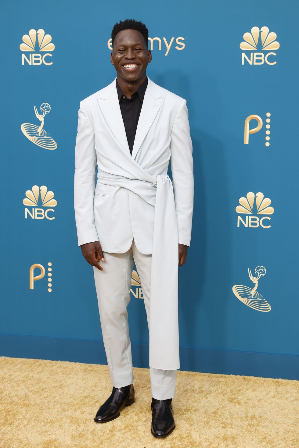 los angeles, california   september 12 74th annual primetime emmy awards    pictured toheeb jimoh arrives to the 74th annual primetime emmy awards held at the microsoft theater on september 12, 2022    photo by trae pattonnbc via getty images