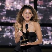 los angeles, california   september 12 74th annual primetime emmy awards    pictured zendaya accepts the outstanding lead actress in a drama series award for "euphoria" on stage during the 74th annual primetime emmy awards held at the microsoft theater on september 12, 2022    photo by chris hastonnbc via getty images