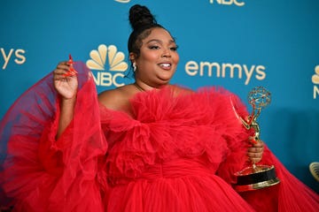 us singer songwriter lizzo poses with the emmy for outstanding competition program for lizzos watch out for the big grrrls during the 74th emmy awards at the microsoft theater in los angeles, california, on september 12, 2022 photo by frederic j brown  afp photo by frederic j brownafp via getty images