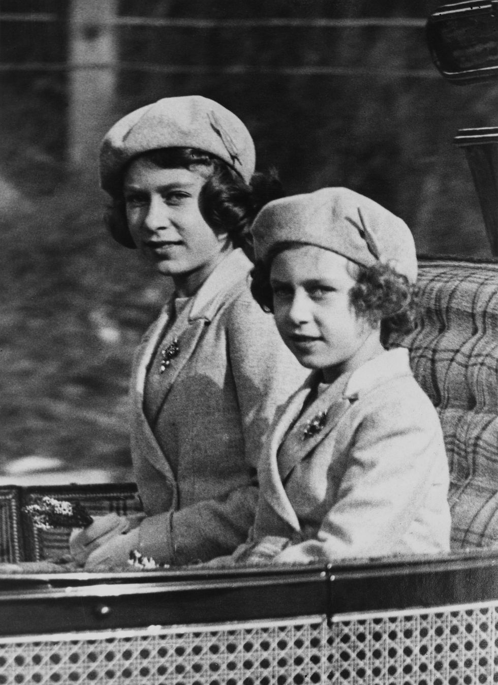 princess elizabeth later queen elizabeth ii and princess margaret 1930 2002 ride in a carriage with the king and queen to crathie kirk from balmoral castle to attend a morning service, scotland, 9th october 1938 photo by topical press agencygetty images