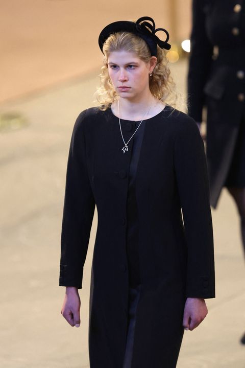britains lady louise windsor leaves having held a vigil at the coffin of queen elizabeth ii, lying in state on the catafalque in westminster hall, at the palace of westminster in london on september 17, 2022, ahead of her funeral on monday   queen elizabeth ii will lie in state in westminster hall inside the palace of westminster, until 0530 gmt on september 19, a few hours before her funeral, with huge queues expected to file past her coffin to pay their respects photo by chris jackson  pool  afp photo by chris jacksonpoolafp via getty images