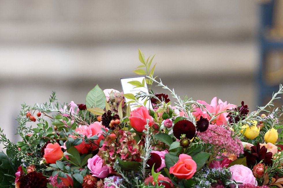 flowers are seen on the coffin of britains queen elizabeth on the day of her state funeral and burial, in london, britain, september 19, 2022 photo by hannah mckay  pool  afp photo by hannah mckaypoolafp via getty images