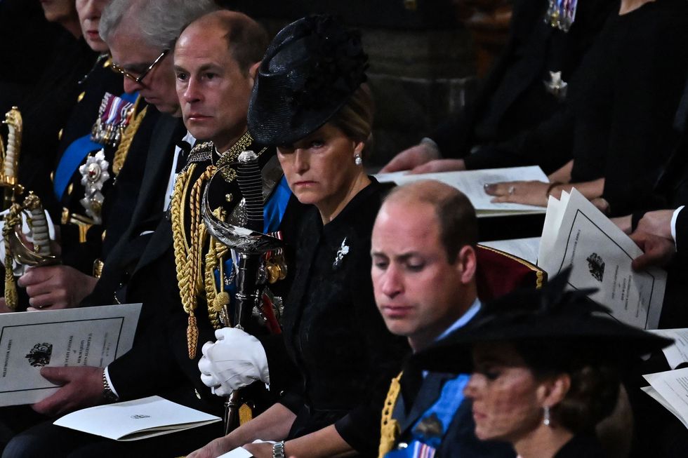 britains prince edward, earl of wessex and britains sophie, countess of wessex attend with britains prince william, prince of wales and britains catherine, princess of wales, the state funeral service for britains queen elizabeth ii, at westminster abbey in london on september 19, 2022   leaders from around the world will attend the state funeral of queen elizabeth ii the countrys longest serving monarch, who died aged 96 after 70 years on the throne, will be honoured with a state funeral on monday morning at westminster abbey photo by ben stansall  pool  afp photo by ben stansallpoolafp via getty images