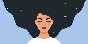 beautiful woman character with stars in her hair imagination, dreaming or harmony concept flat style vector illustration