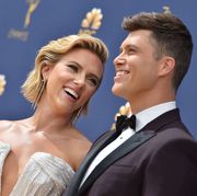 los angeles, ca   september 17  scarlett johansson and colin jost attend the 70th emmy awards at microsoft theater on september 17, 2018 in los angeles, california  photo by axellebauer griffinfilmmagic