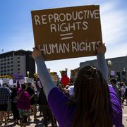 reno, nevada, united states   20220507 a protester holds a placard up that says reproductive rights  human rights protestors gathered to voice their anger at the leaked supreme court documents photo by ty oneilsopa imageslightrocket via getty images