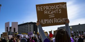 reno, nevada, united states   20220507 a protester holds a placard up that says reproductive rights  human rights protestors gathered to voice their anger at the leaked supreme court documents photo by ty oneilsopa imageslightrocket via getty images