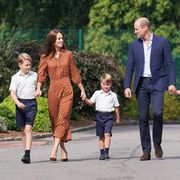 bracknell, england   september 07 prince george, princess charlotte and prince louis c, accompanied by their parents the prince william, duke of cambridge and catherine, duchess of cambridge, arrive for a settling in afternoon at lambrook school, near ascot on september 7, 2022 in bracknell, england the family have set up home in adelaide cottage in windsor's home park as their base after the queen gave them permission to lease the four bedroom grade ii listed home photo by jonathan brady   poolgetty images