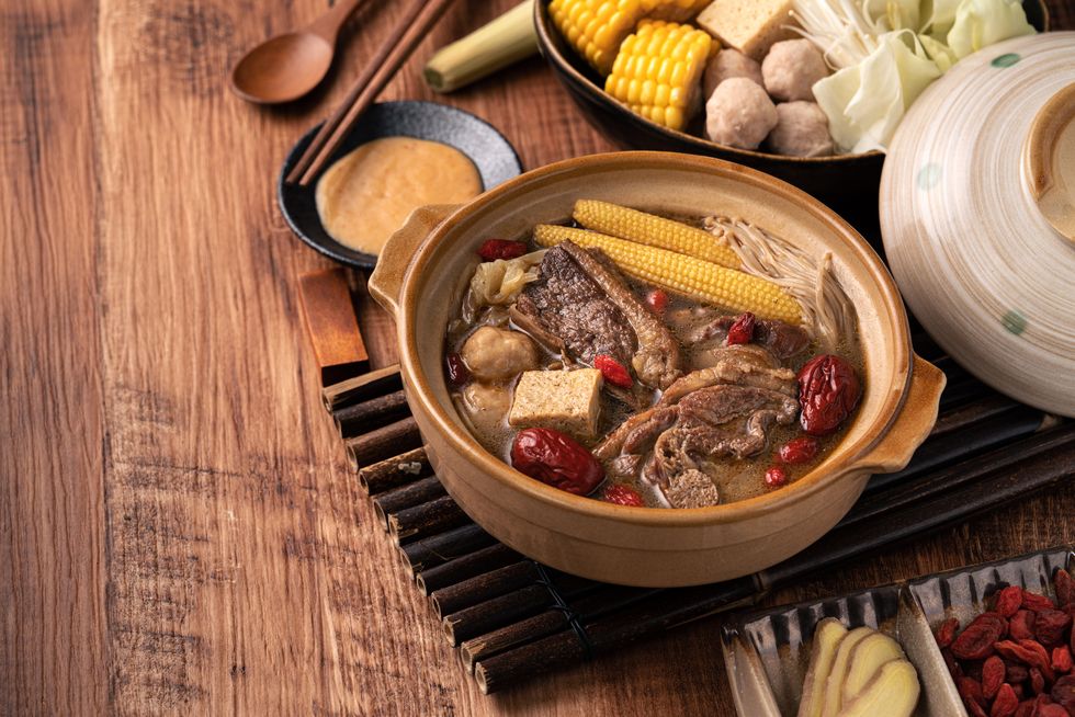 close up of delicious ginger duck stew hot pot soup in taiwan