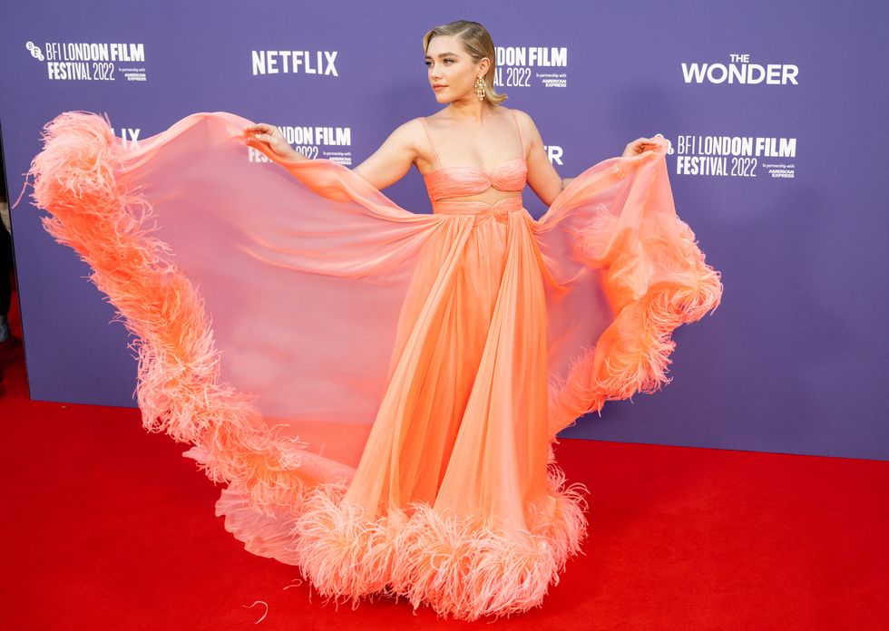 london, england   october 07  florence pugh attends "the wonder" uk premiere during the 66th bfi london film festival at the royal festival hall on october 07, 2022 in london, england photo by samir husseinwireimage