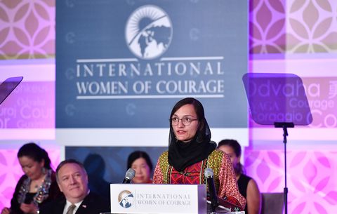 zarifa ghafari of afghanistan speaks  during the annual international women of courage iwoc awards ceremony at the state department in washington, dc on march 4, 2020 photo by mandel ngan  afp photo by mandel nganafp via getty images
