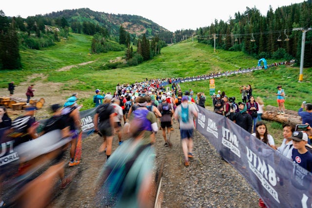 snowbird, utah   july 23 athletes leave the start line in the utmb world series 50k speedgoat mountain race on july 23, 2022 in snowbird, utah photo by kyle rivasgetty images for utmb world series