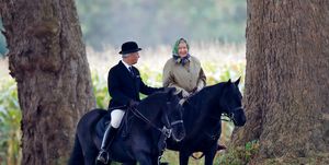windsor, united kingdom   october 18 embargoed for publication in uk newspapers until 24 hours after create date and time queen elizabeth ii, accompanied by her stud groom terry pendry, seen horse riding in the grounds of windsor castle on october 18, 2008 in windsor, england photo by max mumbyindigogetty images