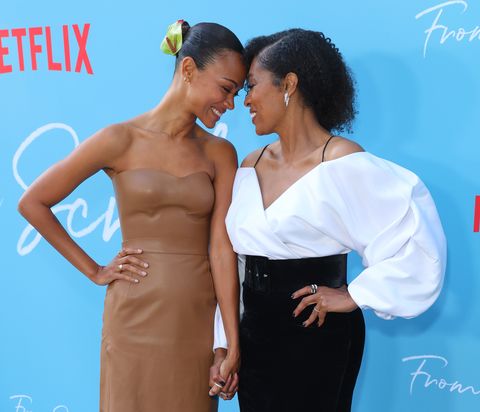 los angeles, california   october 17 l r zoe saldaña and tembi locke attend netflix's "from scratch" special screening at netflix tudum theater on october 17, 2022 in los angeles, california photo by leon bennettgetty images for netflix