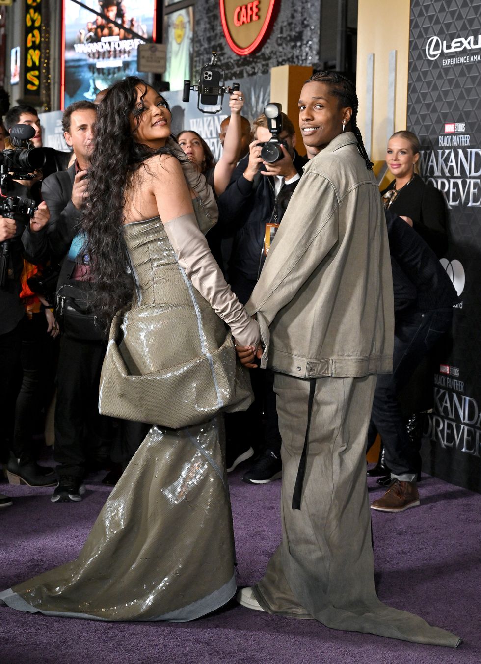 hollywood, california   october 26 rihanna and a$ap rocky attend marvel studios black panther 2 wakanda forever premiere at dolby theatre on october 26, 2022 in hollywood, california photo by axellebauer griffinfilmmagic