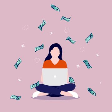 freelance girl earning money from online work influencer, investor, side hustle and remote work concept vector illustration