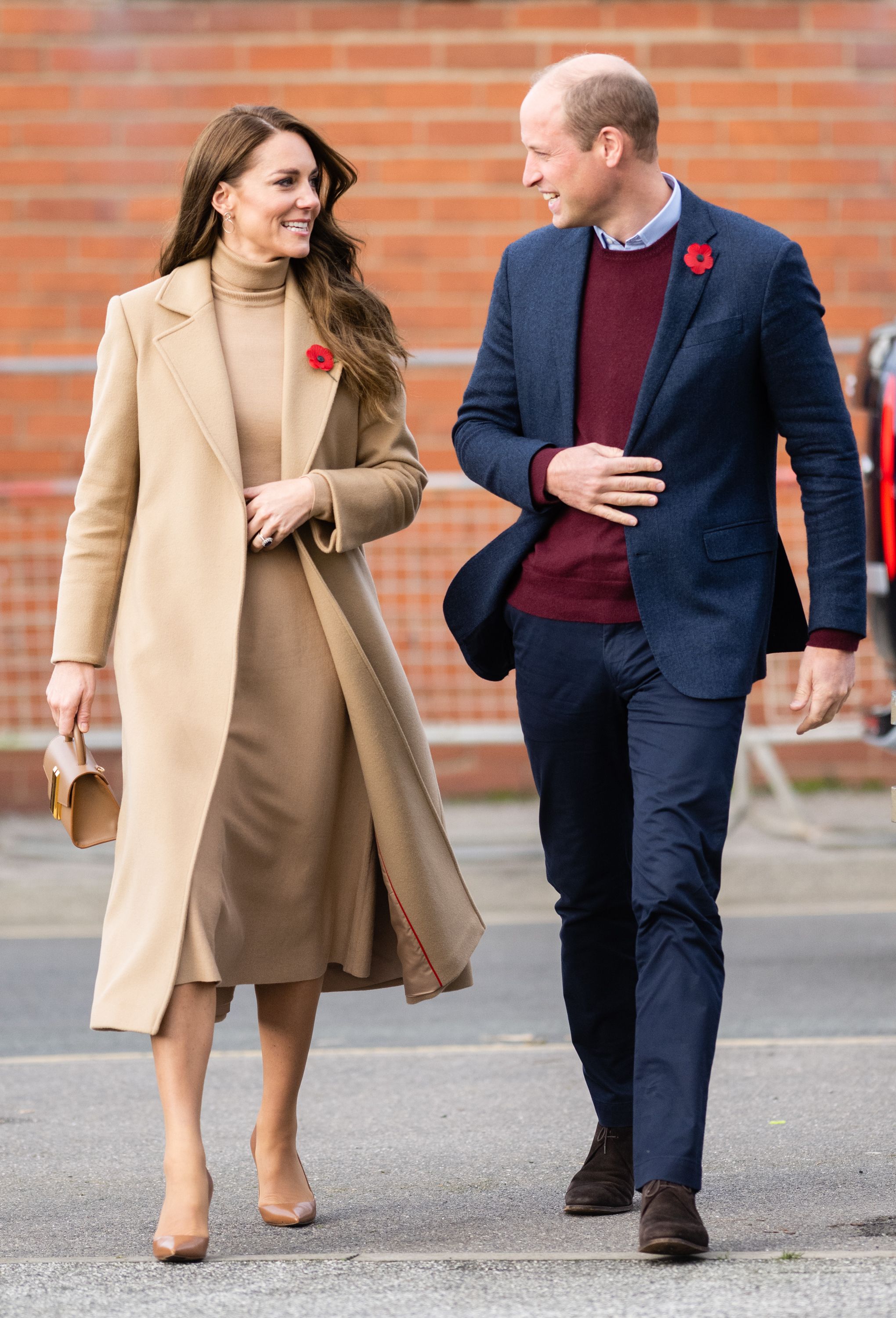 Kate Middleton Wears Camel Coat and Navy Outfit for a Nursing Home