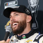 NASCAR Championship 4 Media Day avondale, arizona november 03 ross chastain, driver of the 1 moose fraternity chevrolet, speaks to the media during the nascar championship 4 media day at phoenix raceway on november 03, 2022 in avondale, arizona photo by meg oliphantgetty images