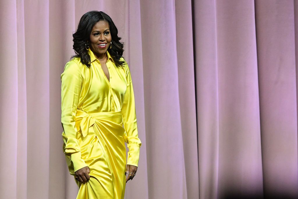 new york, new york   december 19  former first lady michelle obama discusses her book becoming at barclays center on december 19, 2018 in new york city photo by dia dipasupilgetty images