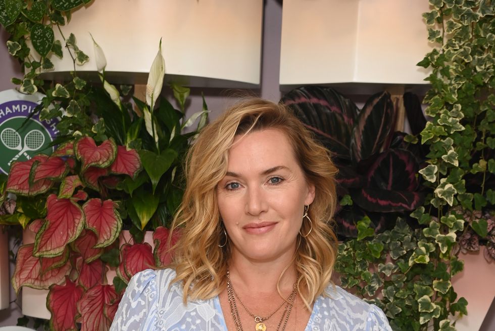 london, england   july 10  kate winslet attends the evian vip suite at wimbledon 2022, certified as carbon neutral by the carbon trust at the championships at wimbledon on july 10, 2022 in london, england photo by david m benettdave benettgetty images for evian
