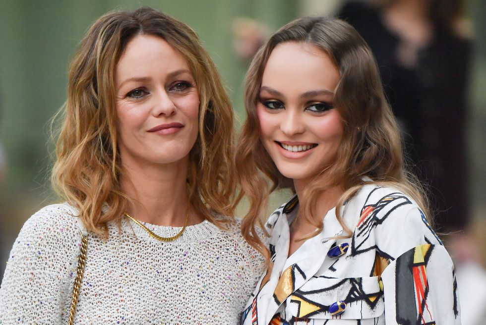 paris, france   may 03 r l lily rose depp with her mother vanessa paradis attend the chanel cruise collection 2020  front row at grand palais on may 03, 2019 in paris, france photo by stephane cardinale   corbiscorbis via getty images