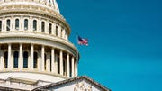the united states,  capitol dome background in retro style