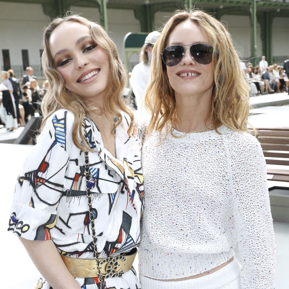 paris, france   may 03 lily rose depp and her mother vanessa paradis attend the chanel cruise collection 2020  front row at le grand palais on may 03, 2019 in paris, france photo by bertrand rindoff petroffgetty images
