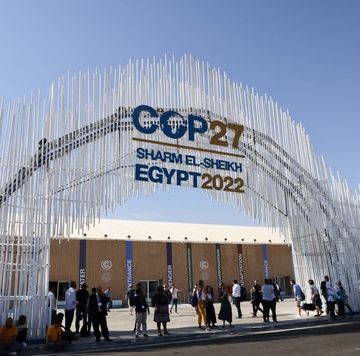 topshot   this picture shows the main entrance of the sharm el sheikh international convention centre where the cop27 climate summit will take place, in egypts red sea resort city of sharm el sheikh, on november 5, 2022   leaders buffeted by the geopolitical crosswinds or war and economic turmoil will meet in egypt at the climate summit , tasked with taming the terrifying juggernaut of global warming the november 6 18 gathering of nearly 200 nations will be dominated by the growing need of virtually blameless poor nations for money to cope not just with future impacts, but those already claiming lives and devastating economies photo by joseph eid  afp photo by joseph eidafp via getty images