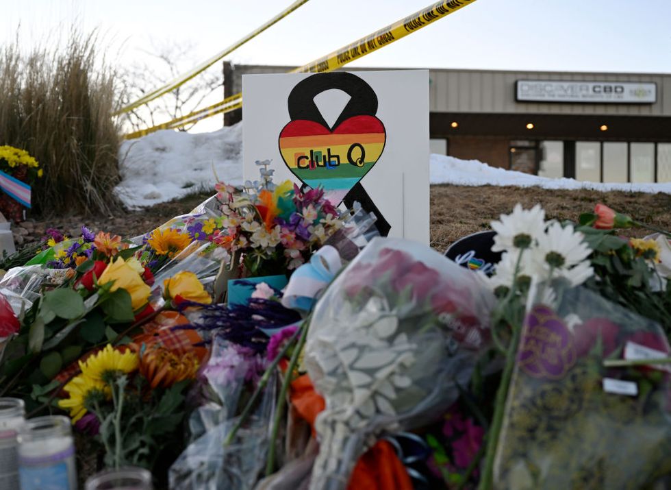 colorado springs, colodaro   november 20people leaves flowers and other items at a memorial near club q where a  22 year old gunman entered an lgbtq nightclub killing at least five people and injuring 25 others on november 20, 2022 in colorado springs, colorado photo by rj sangostimedianews groupthe denver post via getty images