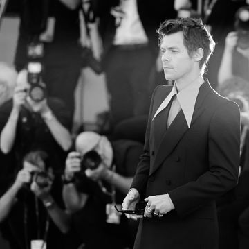 venice, italy   september 05 editors note image has been converted to black and whiteharry styles attends the "don't worry darling" red carpet at the 79th venice international film festival on september 05, 2022 in venice, italy photo by andreas rentzgetty images