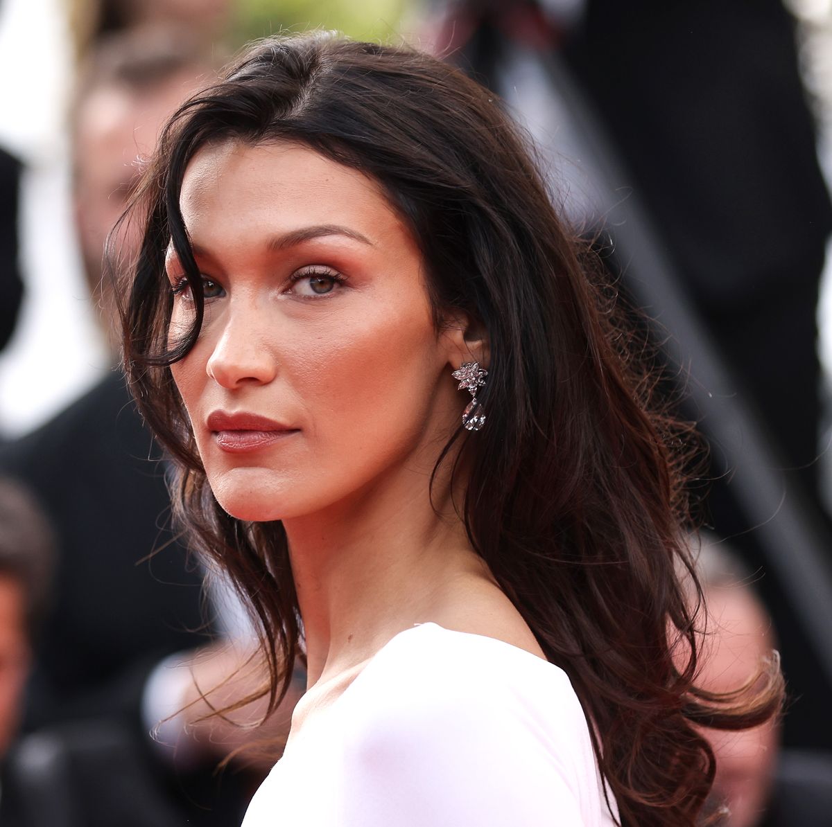 cannes, france   may 26 bella hadid attends the screening of broker les bonnes etoiles during the 75th annual cannes film festival at palais des festivals on may 26, 2022 in cannes, france photo by vittorio zunino celottogetty images