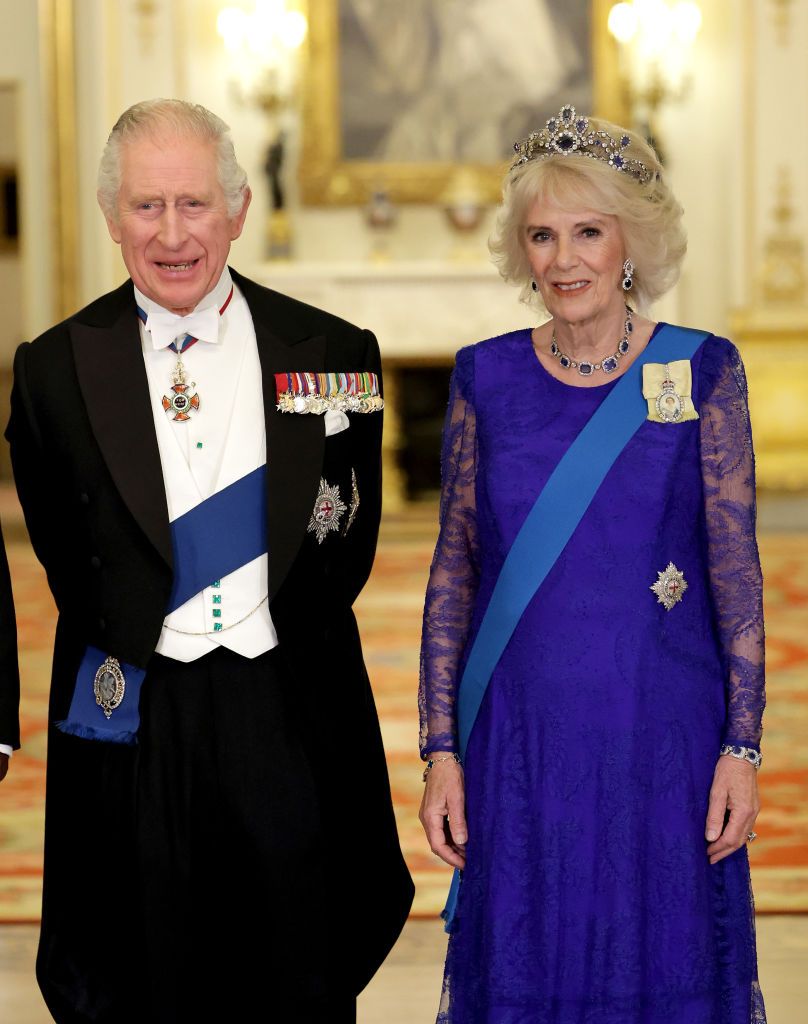 london, england   november 22 camilla, queen consort and king charles iii during the state banquet at buckingham palace on november 22, 2022 in london, england this is the first state visit hosted by the uk with king charles iii as monarch, and the first state visit here by a south african leader since 2010 photo by chris jacksongetty images