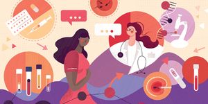 illustratie van communicatie tussen arts en vrouw over ivf behandeling
