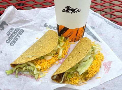 del taco tacos are displayed on a table at a del taco restaurant