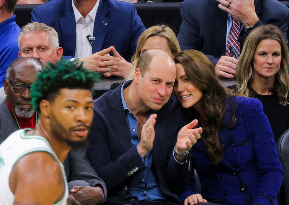 former celtics player and coach tom satch sanders l, britains prince william and catherine, princess of wales, attend the national basketball association game between the boston celtics and the miami heat at td garden in downtown boston,on november 30, 2022 photo by brian snyder  pool  afp photo by brian snyderpoolafp via getty images