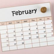 calendar desk 2023 february is the month for the organizer to plan and deadline with a push pin on paper background