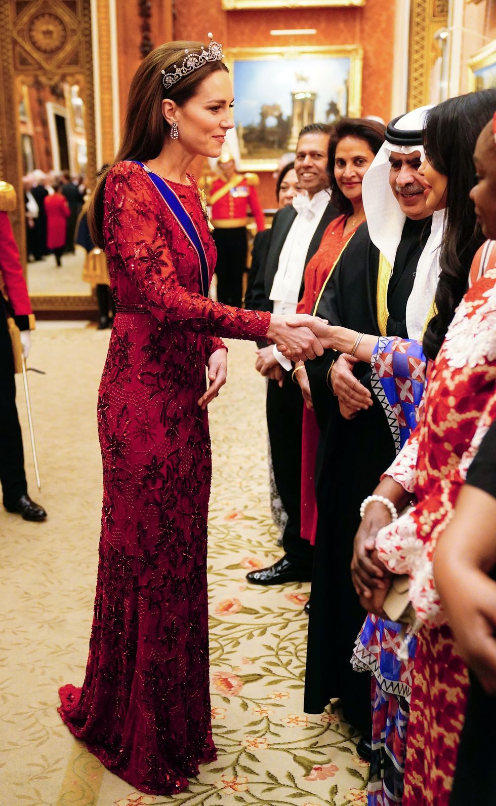 london, england   december 06 catherine, princess of wales during a diplomatic corps reception at buckingham palace on december 6, 2022 in london, england the last reception for the diplomatic corps was hosted by queen elizabeth ii at buckingham palace in december 2019  photo by victoria jones   poolgetty images
