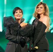 santa monica, california   december 06 2022 peoples choice awards    pictured l r kris jenner and khloé kardashian accept the the reality show of 2022 award for ‘the kardashians’ on stage during the 2022 peoples choice awards held at the barker hangar on december 6, 2022 in santa monica, california     photo by chris polke entertainmentnbc via getty images