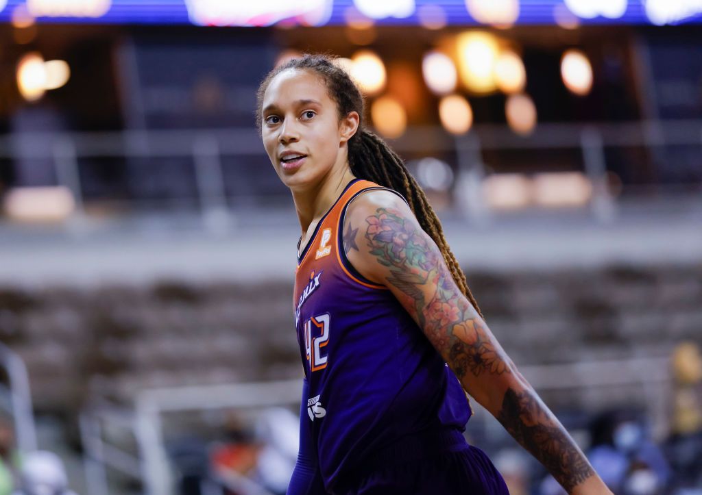 indianapolis, in   september 06 brittney griner 42 of the phoenix mercury is seen during the game against the indiana fever at indiana farmers coliseum on september 6, 2021 in indianapolis, indiana note to user user expressly acknowledges and agrees that, by downloading and or using this photograph, user is consenting to the terms and conditions of the getty images license agreementphoto by michael hickeygetty images