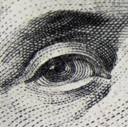 eyes of the portrait of benjamin franklin   100 dollar banknote