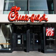 exterior view of chick fil a during the coronavirus pandemic in new york city