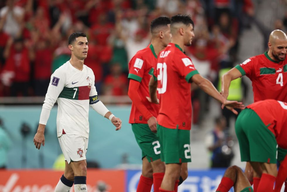 doha, qatar   december 10 cristiano ronaldo of portugal during the fifa world cup qatar 2022 quarter final match between morocco and portugal at al thumama stadium on december 10, 2022 in doha, qatar photo by matthew ashton   amagetty images