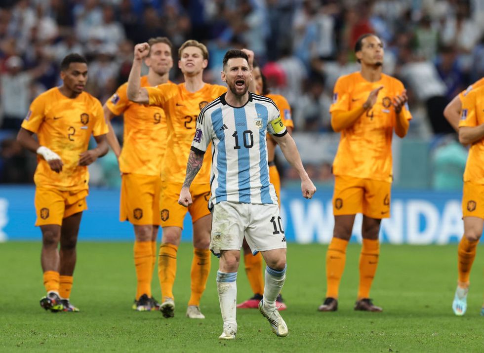 lusail city, qatar   december 09 lionel messi of argentina reacts during the penalty shootout during the fifa world cup qatar 2022 quarter final match between netherlands and argentina at lusail stadium on december 09, 2022 in lusail city, qatar photo by ian macnicolgetty images
