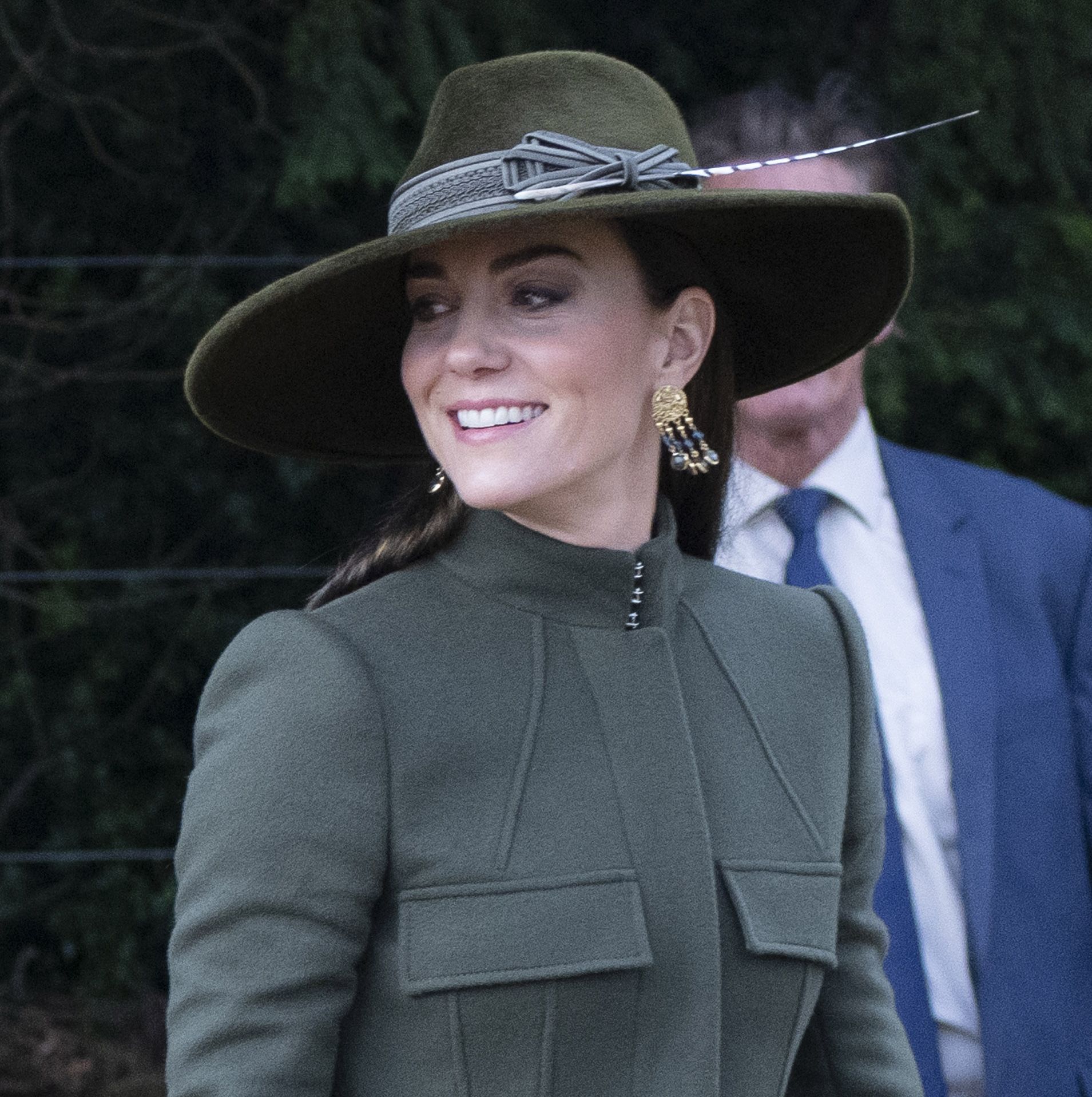 Princess Kate Looks Gorgeous in a Green Coat and Brimmed Hat for Christmas Day